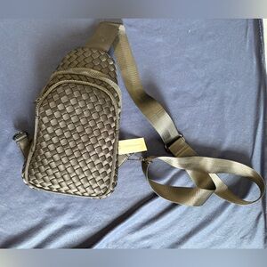 Anthropology Woven Black Fanny Pack